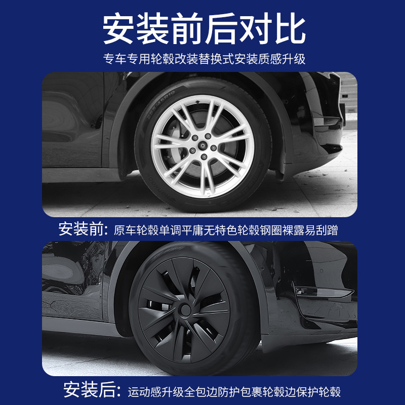 适用于特斯拉ModelY/3轮毂盖装饰19寸车轮圈18保护罩改装配件丫 - 图0