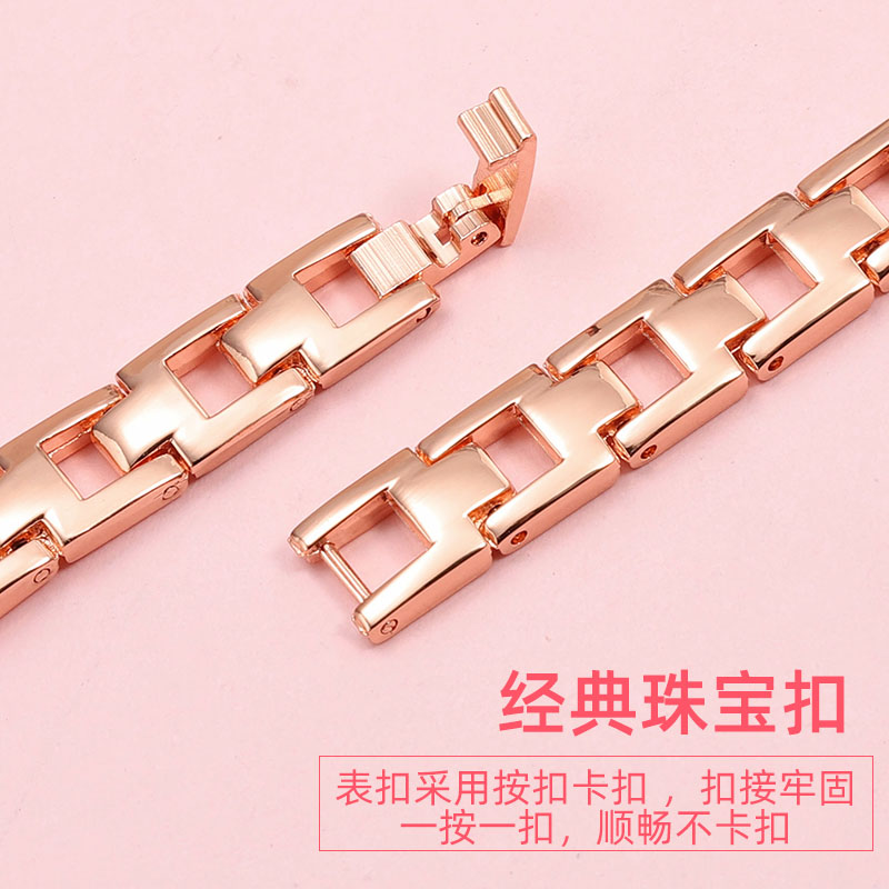 适配天梭1853手表带钢带女款卡森T085 T129 T006精钢镶钻表链14mm - 图1