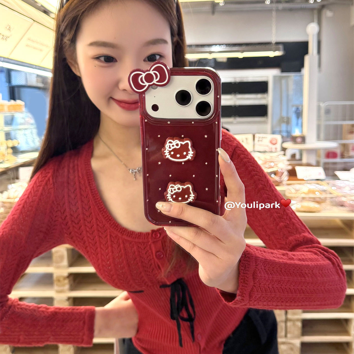 由里公园ins可爱新年红波点立体蝴蝶结猫咪17适用17pro苹果17ProMax手机壳iPhone16全包14新款16Promax保护套,淘宝优惠券,粉丝福利购,淘宝优惠卷
