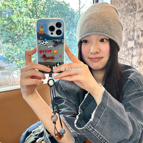 由里公园ins可爱少女小众油画狗狗15适用17pro苹果17ProMax手机壳iPhone16全包17新款14Promax保护套13软挂绳 - 图3