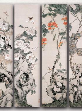 屏风背景墙画芯四联条屏中式复古