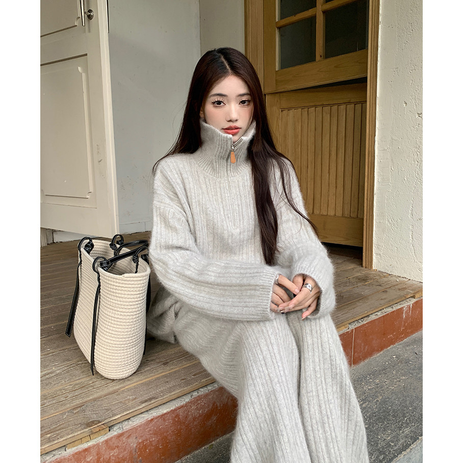 大码女装慵懒风时尚套装秋季新款休闲宽松显瘦毛衣阔腿裤两件套,淘宝优惠券,粉丝福利购,淘宝优惠卷