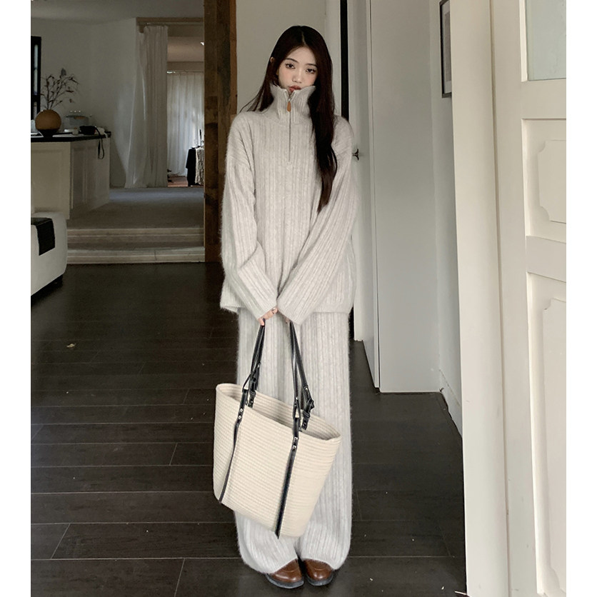 大码女装慵懒风时尚套装秋季新款休闲宽松显瘦毛衣阔腿裤两件套,淘宝优惠券,粉丝福利购,淘宝优惠卷