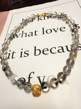 天然水晶绿萤石紫水晶岫玉绿水晶S925银手作串珠设计项链46cm