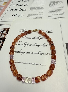 天然水晶红胶花紫水晶绿水晶S925纯银串珠原创设计项链46cm送闺蜜