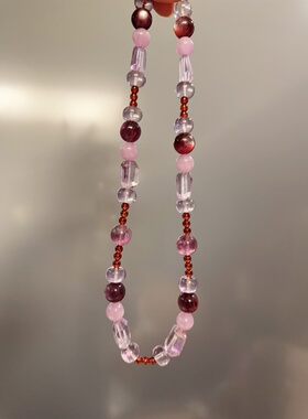 天然水晶紫水晶紫锂辉紫锂云母石榴石S925银手作原创项链