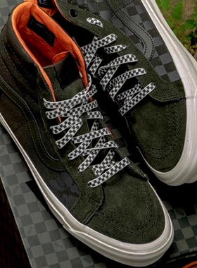 适配vans板鞋sk8橘黑格子鞋带