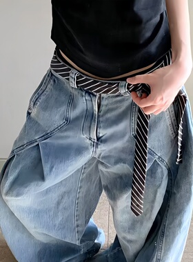 复古美式条纹腰带女夏季高级感