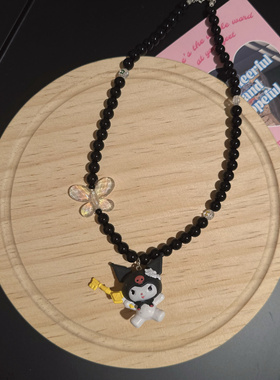 原创手作黑色串珠时尚可爱卡通库洛米美乐蒂树脂短款锁骨链颈链女