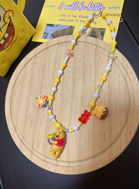 Liya手作迪士尼维尼熊米奇彩色串珠项链可爱卡通公仔饰品配饰拍照