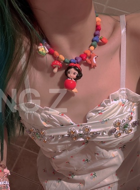 童趣手作日韩彩色爱心串珠夸张白雪公主美人鱼项链拍照旅游饰品女