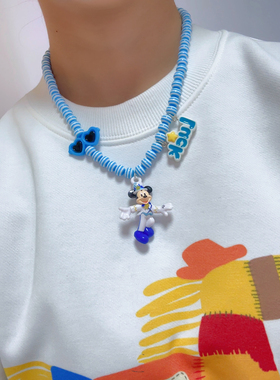Liya手作卡通可爱童趣海军风米奇项链女彩色串珠英文字母项链饰品