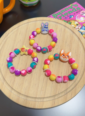 迪士伲疯狂动物城朱迪兔狐尼克星星人多巴胺彩色爱心串珠弹力手链