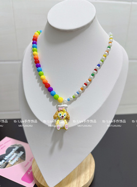 韩国多巴胺串珠项链迪士尼乐园小飞象吊坠玲娜贝儿饼饼狗毛衣链女