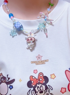 Liya手作拉布布labubu项链吊坠卡通可爱多巴胺配饰长款毛衣链饰品