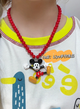 原创多巴胺彩色串珠迪士尼米奇hellokitty项链童趣配饰卡通毛衣链