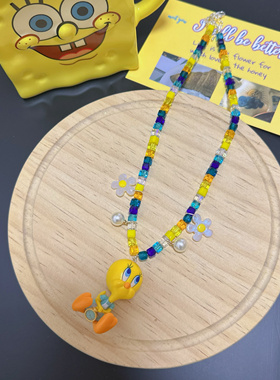 Liya手作中古翠儿崔迪串珠项链可爱维尼熊星黛露饰品配饰毛衣链女