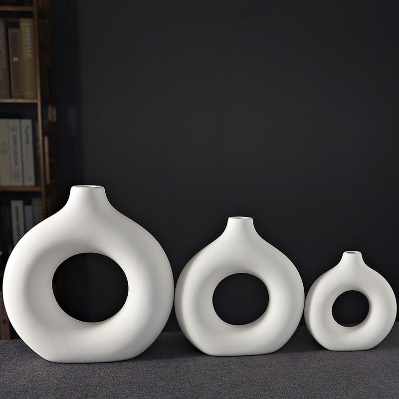 北欧ins风甜甜圈陶瓷花瓶素烧民宿酒店客厅装饰品摆件插干花鲜花,淘宝优惠券,粉丝福利购,淘宝优惠卷
