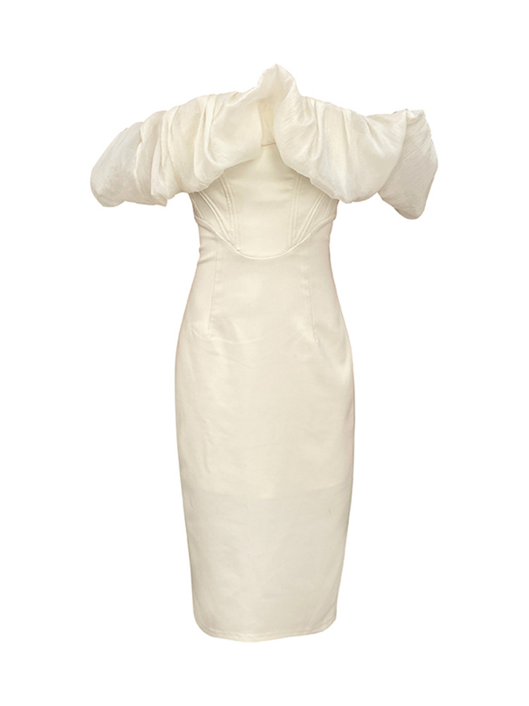 法式一字肩性感夏收腰显瘦女连衣裙 欧汐沫连衣裙