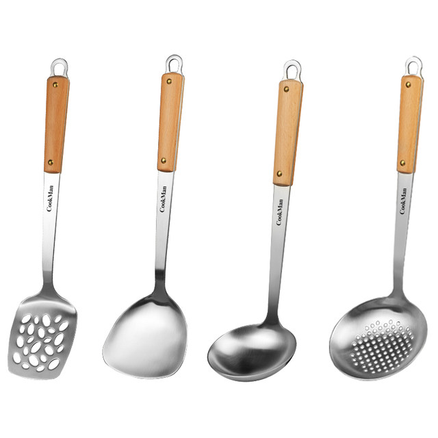 Anti-scald wooden handle 304 stainless steel kitchen iron for cooking