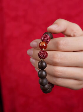 天然沉水级奇楠沉香手串男女生肖朱砂三合六合手链本命年佩戴手饰