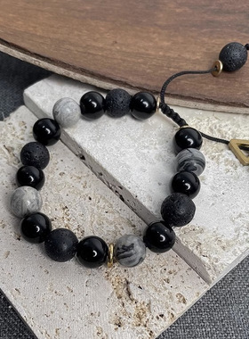 几何手链火山石串珠手串男款个性ins手链高颜值小众饰品男友