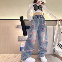 Girl Jeans Spring Autumn Money 2024 New Ocean Gas Children Pants Woman Great Boy Spring Clothing Casual Loose Broadlegged Pants