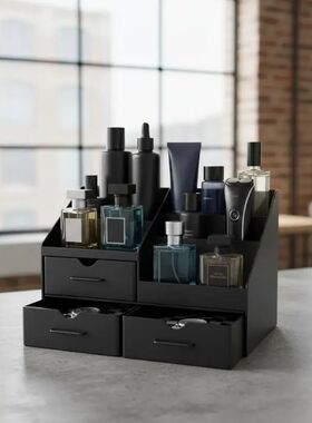 3-in-1 Men’s Perfume Organizer with Hidden Drawers  Keeps C