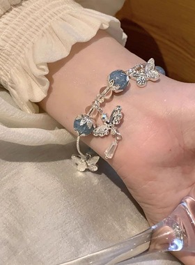 森系蝴蝶琉璃串珠手链女小众高级感气质情侣闺蜜手串碎花蝴蝶手串