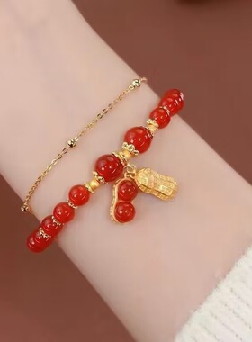 复古红色玻璃手串女小众显白百搭圆珠手链简约气质网红配饰手饰