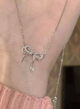 999纯合金时尚双层蝴蝶结项链女在逃公主锁骨链ins爆款
