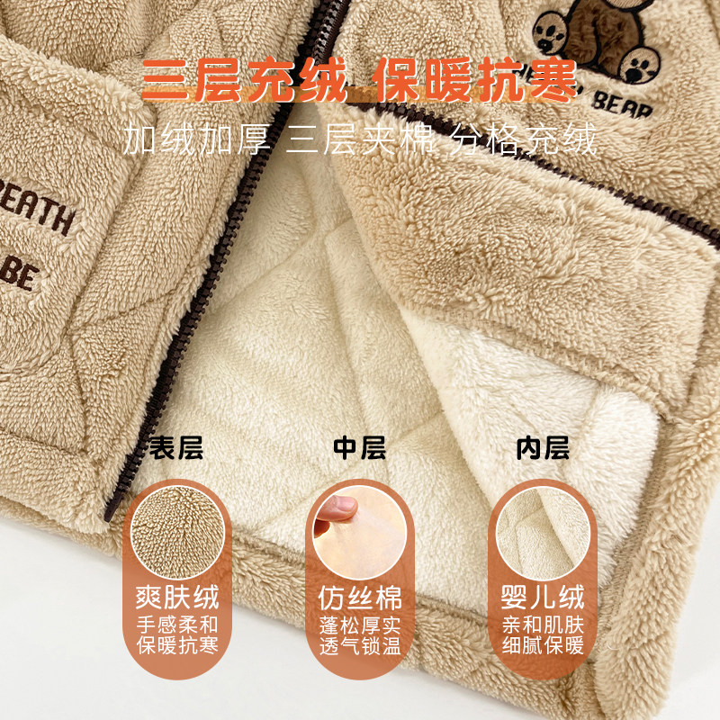 儿童睡衣冬季男童三层加厚珊瑚绒居家套装冬款男孩夹棉家居服高领,淘宝优惠券,粉丝福利购,淘宝优惠卷