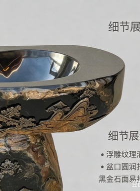 精品中式复古端砚石雕立柱盆庭院花园洗衣池中式艺术石材洗手盆槽