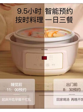 天际陶瓷隔水炖锅2-3-4人 全自动煮粥煲汤银耳燕窝盅1.8L蒸炖同步