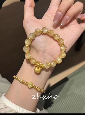 小胖福盘缠仿黄发晶手链女新中式时尚百搭黄水晶手串送闺蜜礼物女