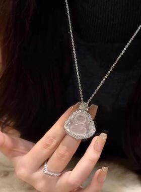 爆款笑面佛佛公项链女新款气质轻奢大肚佛仿玉髓吊坠感锁骨链