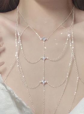 锆石流苏多层叠戴胸链肩连项链设计感小众个性时尚锁骨链项链气质