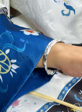 寸子莲南瓜头錾刻足银999手镯