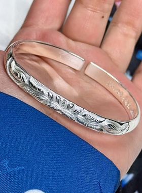 荷花狮子山银饰足银手工手镯