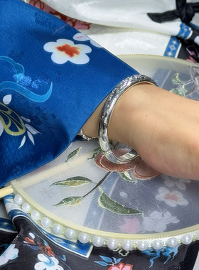 双鱼海浪足银999做旧泥鳅背手镯