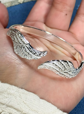 翅膀亮面开口实心足银999手镯