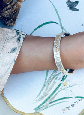 多宝吉言心经描金古法足银手镯