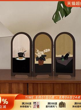 中古风桌面摆件小屏风茶室家居电视边柜高级感玄关装饰画 画覆古
