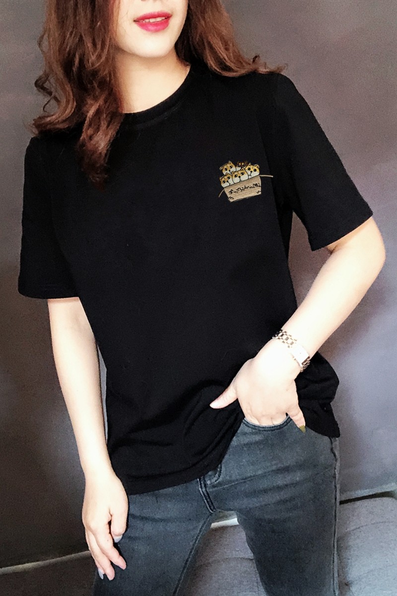 2020夏装女短袖黑色纯棉字母潮t恤 简伯依达T恤