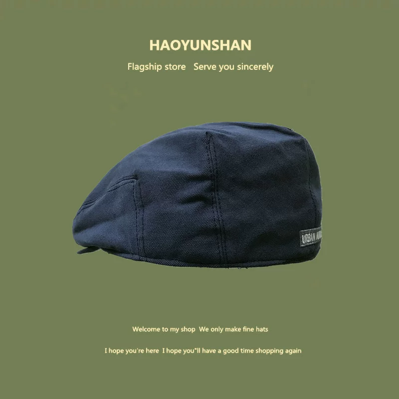 Japanese retro beret, brand thin hat, universal cap with letters, city style