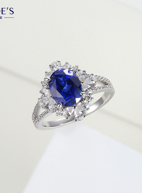 KUDE'S库迪家3.0大克拉培育皇家蓝宝石戒指女豪华款礼物轻奢钻戒