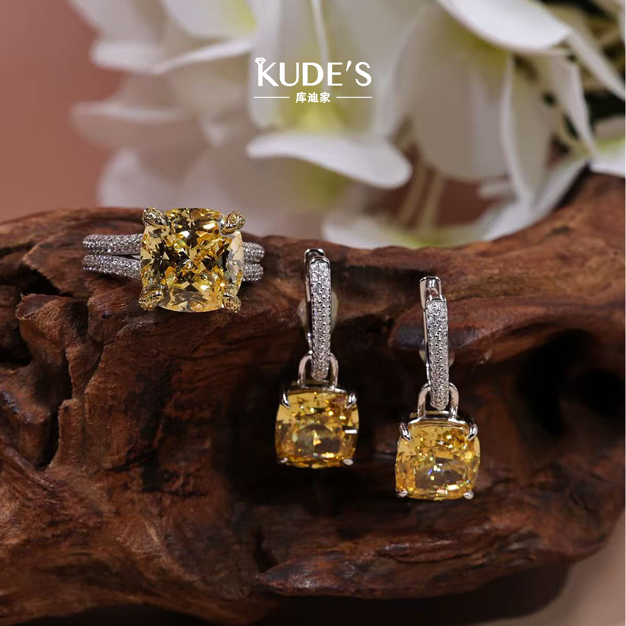 库迪家轻奢20克拉雷迪恩切闪亮黄钻耳环女小众设计感银饰耳饰百搭,淘宝优惠券,粉丝福利购,淘宝优惠卷