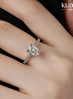 KUDE’S库迪家1.5克拉戒指女微镶公主方形925银四爪培育莫桑钻戒