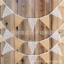 DIY handmade accessories European and American Christmas wedding festivities lace decoration Hemp Cloth Triangle Banner Party Laqi