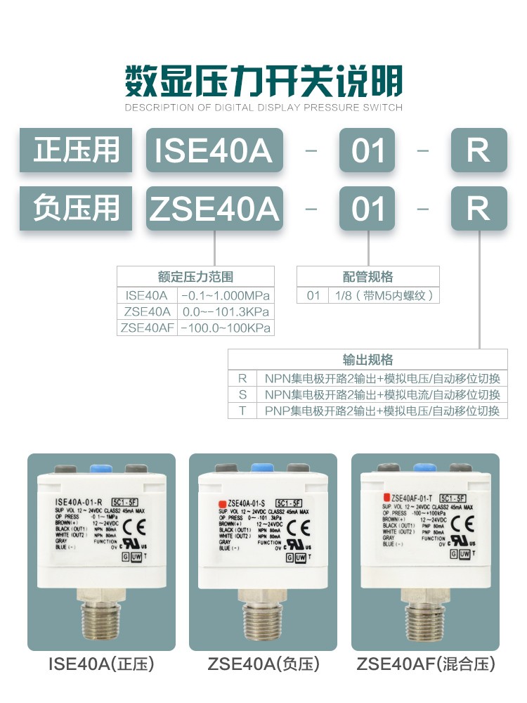 SMC数显压力开关 ZSE40-01-22L-M/ISE40-01-62L-M/ZSE40F-W1-图3